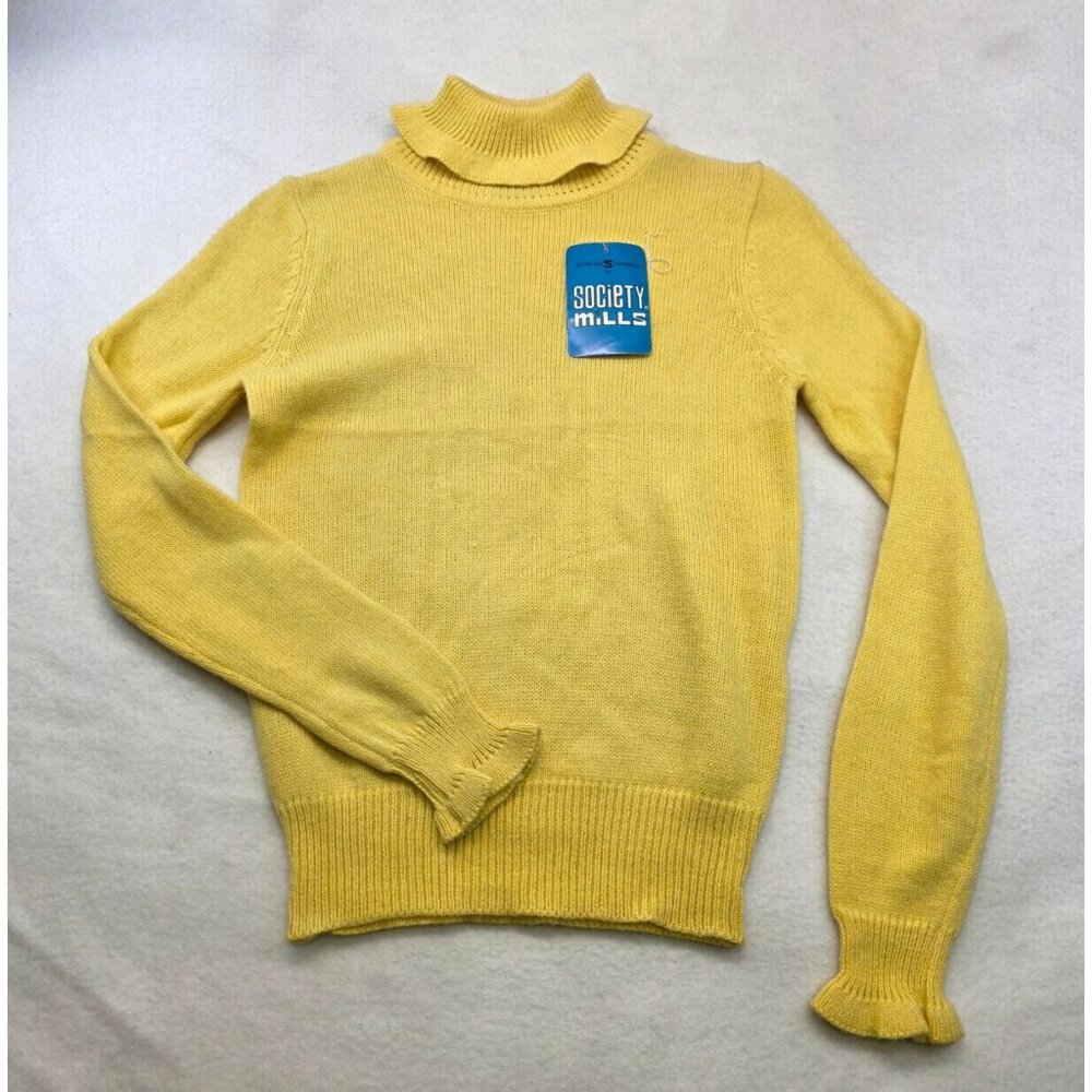 Vintage Society Turtleneck Sweater S Yellow Deadstock Chunky Knit Colorful Retro